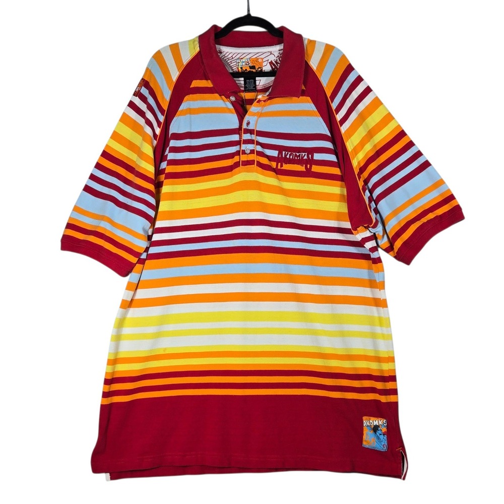 Akademiks Polo Shirt Mens 2XL Red Orange Striped Short Sleeve Jeanius Y2K HipHop